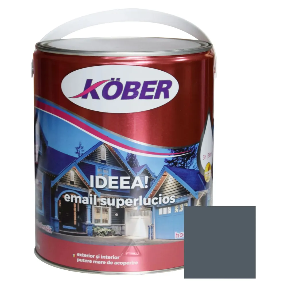 Vopsea alchidica pentru lemn / metal, Kober Ideea, interior / exterior, gri metal, 4 L