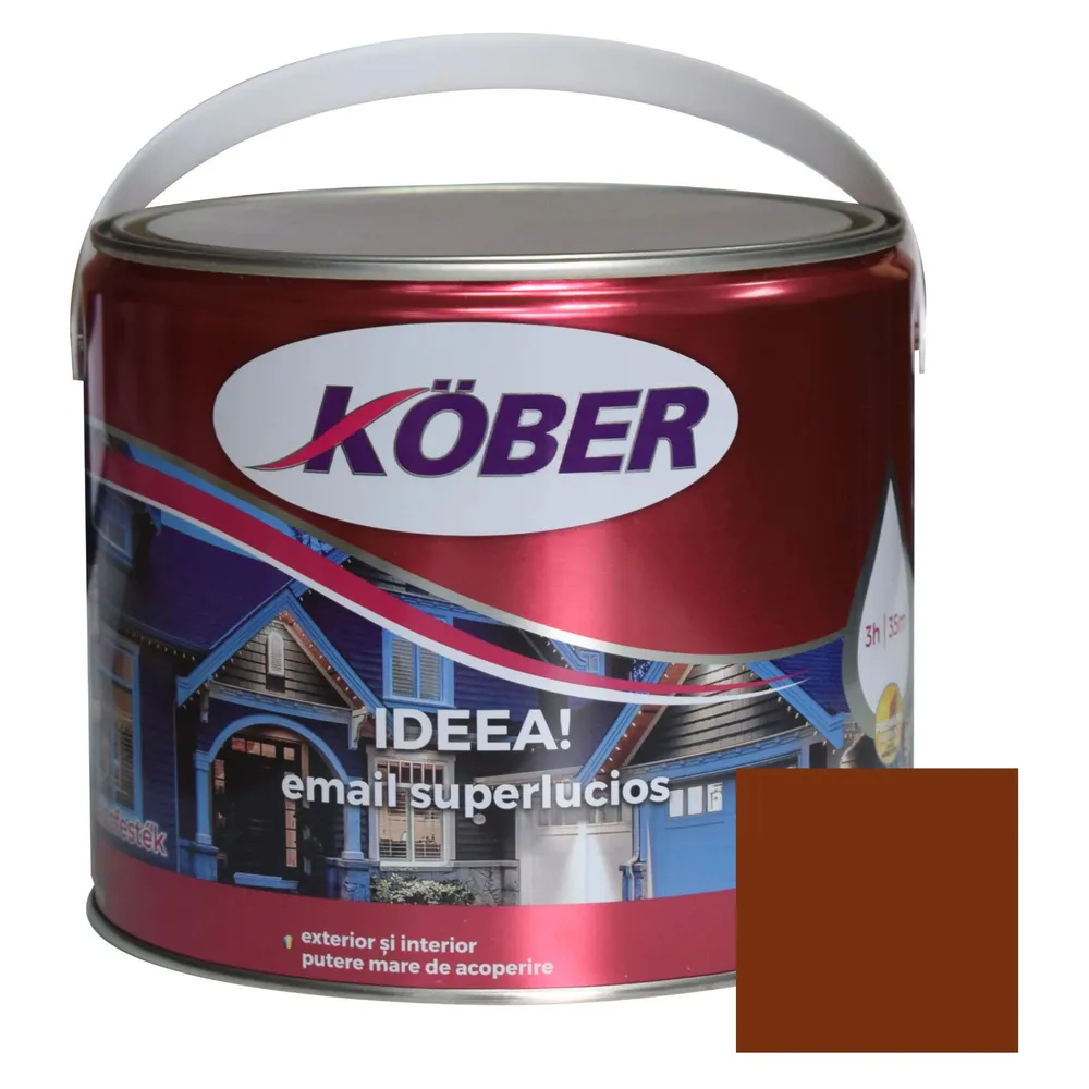 Vopsea alchidica pentru lemn / metal, Kober Ideea, interior / exterior, maro / brun orange RAL 8023, 2.5 L