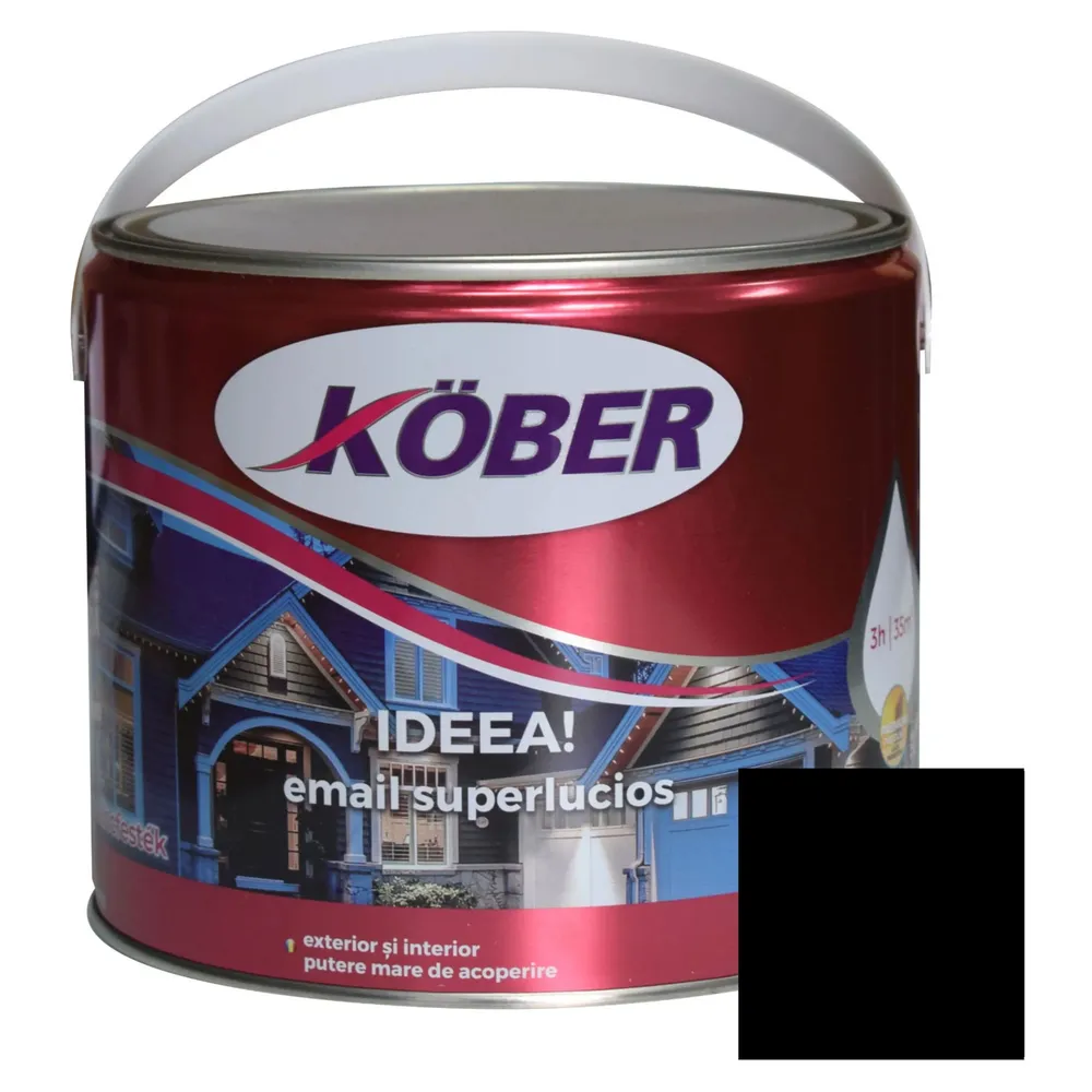 Vopsea alchidica pentru lemn / metal, Kober Ideea, interior / exterior, negru, 2.5 L