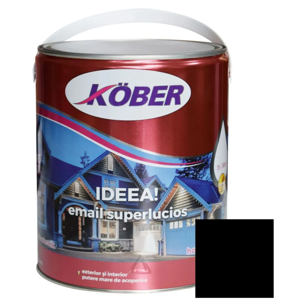 Vopsea alchidica pentru lemn / metal, Kober Ideea, interior / exterior, negru, 4 L
