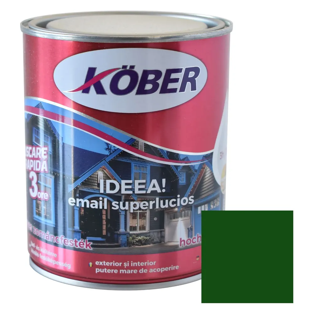 Vopsea alchidica pentru lemn / metal, Kober Ideea, interior / exterior, verde luminos, 0.75 L