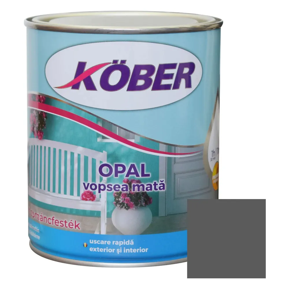 Vopsea alchidica pentru lemn / metal, Kober Opal, interior / exterior, gri antracit, 0.75 L