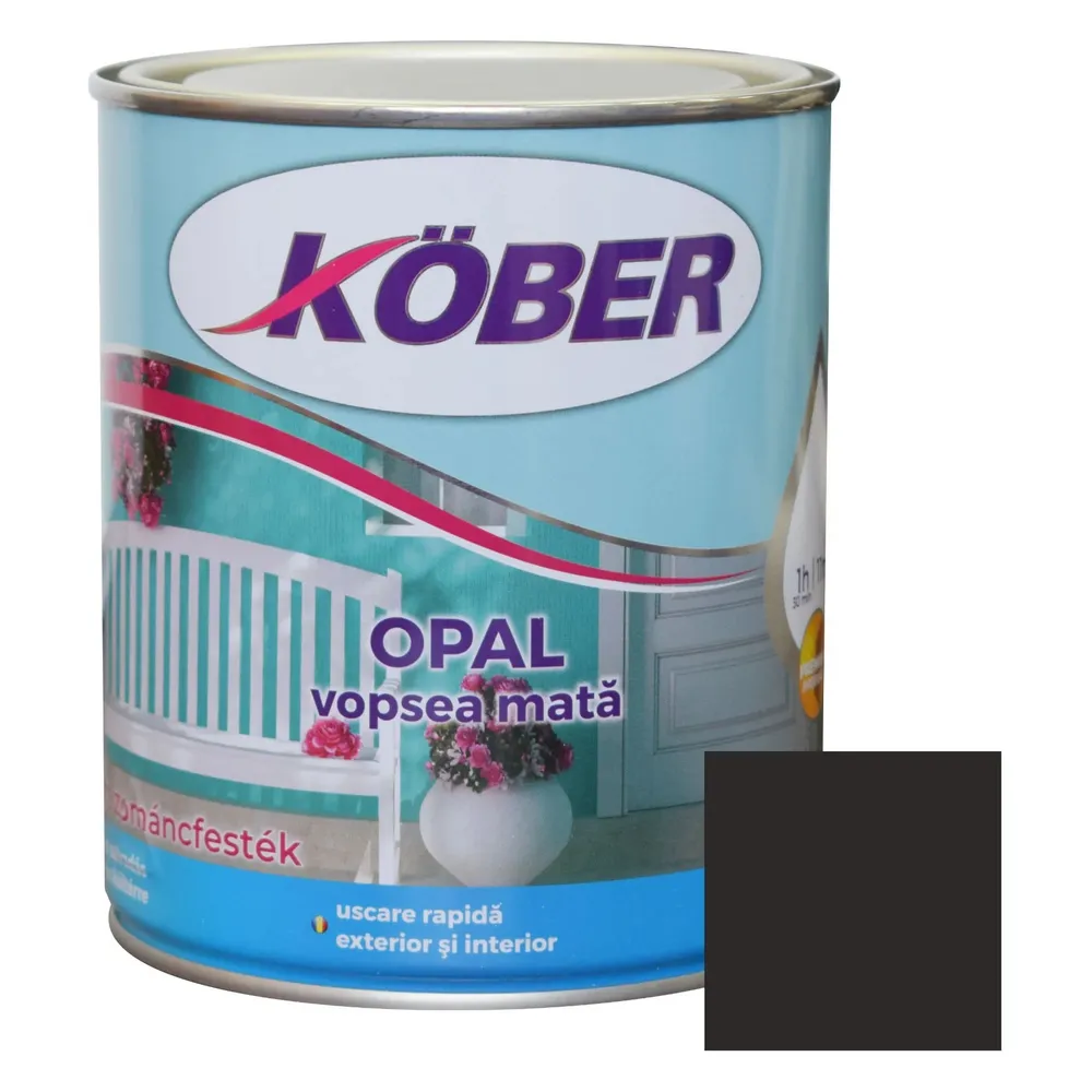 Vopsea alchidica pentru lemn / metal, Kober Opal, interior / exterior, negru, 0.75 L