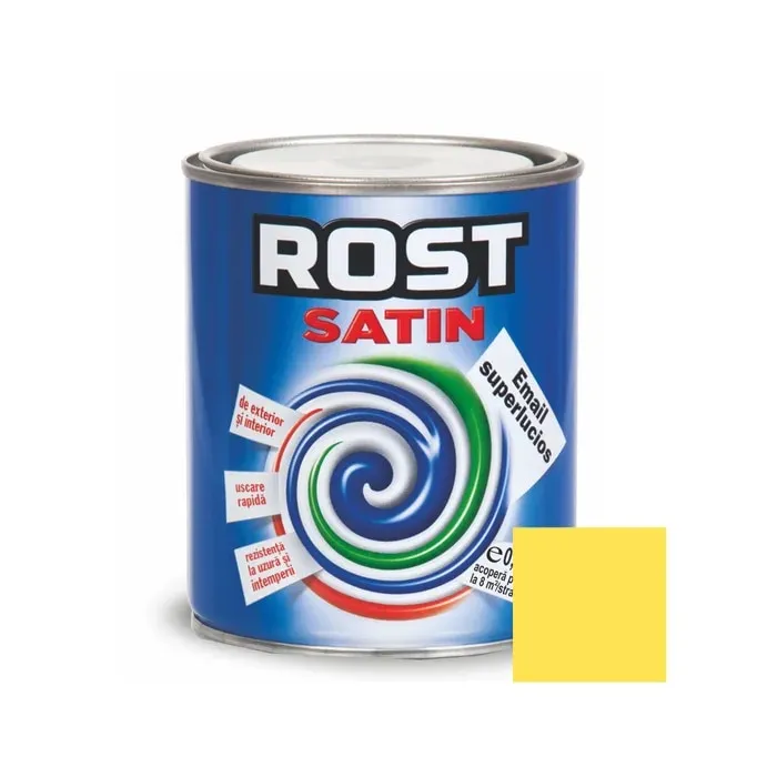Vopsea alchidica pentru lemn / metal, Rost Satin, interior / exterior, galben, 0.6 L