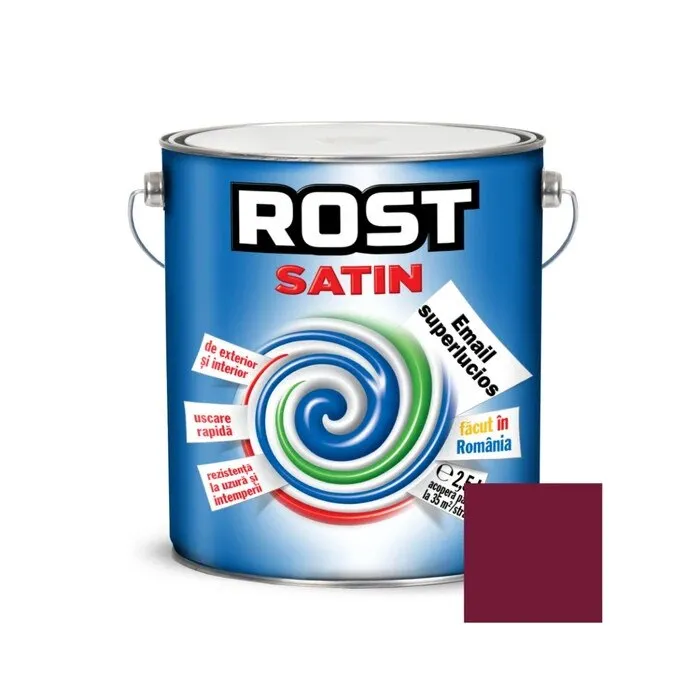 Vopsea alchidica pentru lemn / metal, Rost Satin, interior / exterior, grena, 2.5 L