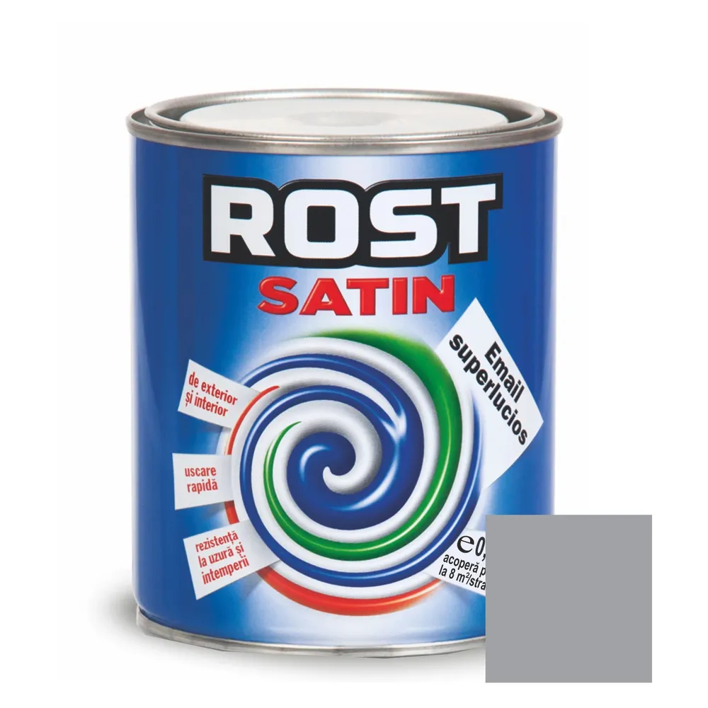 Vopsea alchidica pentru lemn / metal, Rost Satin, interior / exterior, gri, 0.6 L