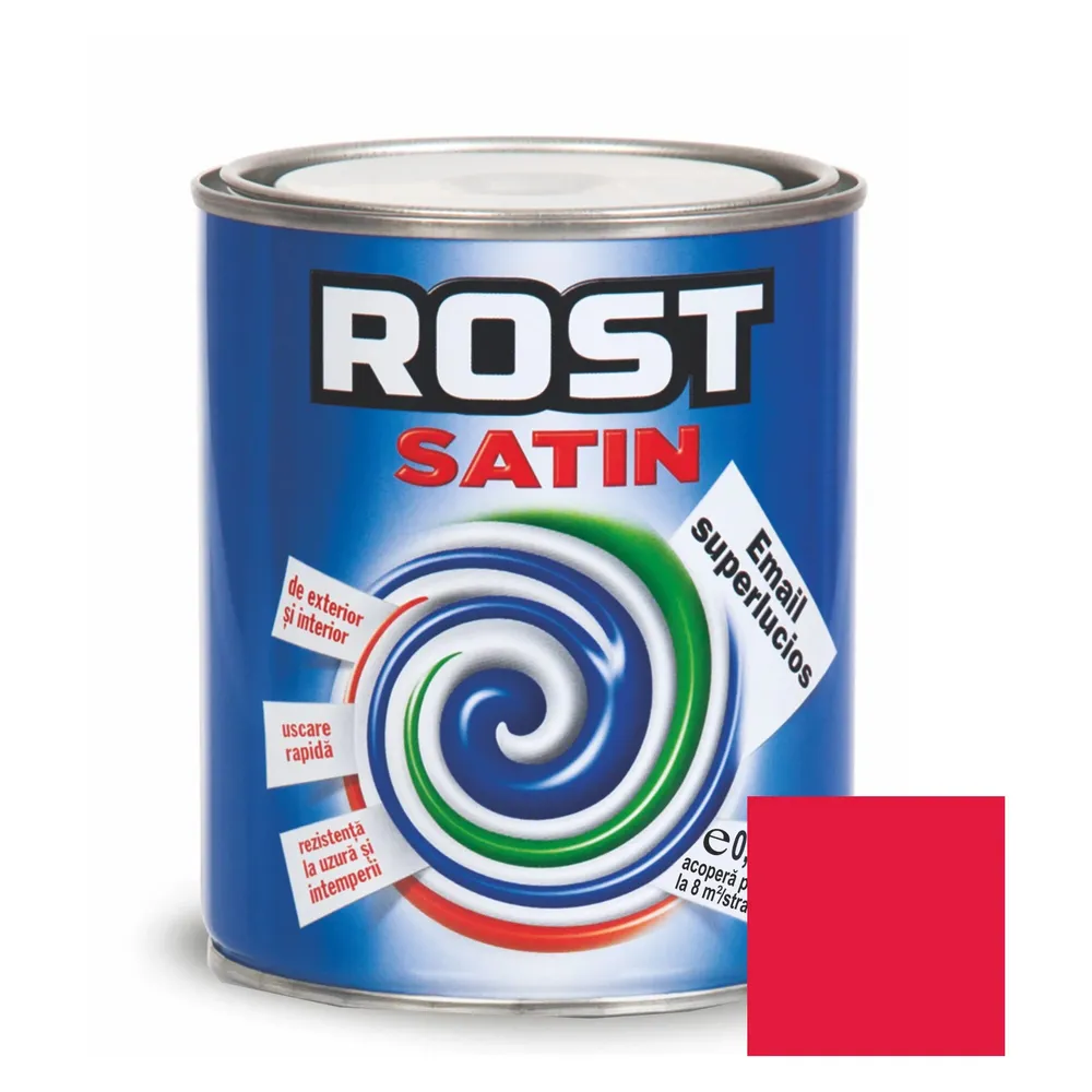Vopsea alchidica pentru lemn / metal, Rost Satin, interior / exterior, rosu, 0.6 L