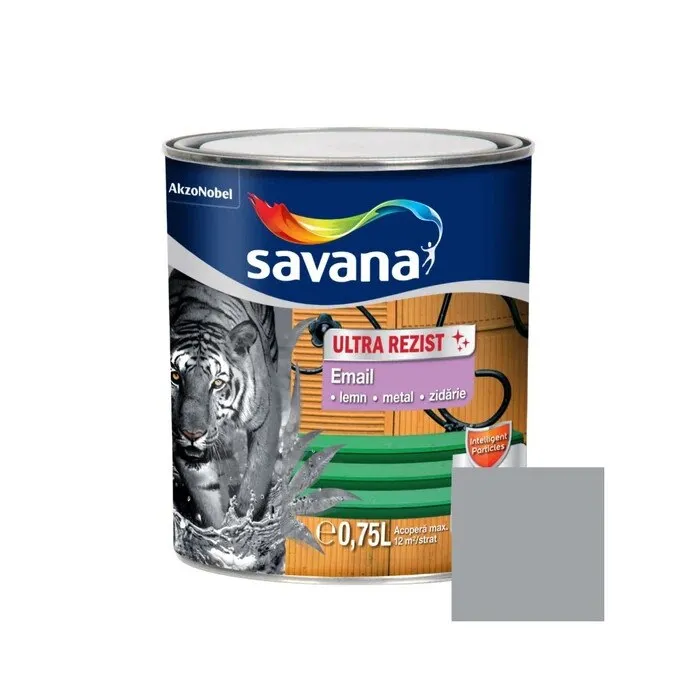Vopsea alchidica pentru lemn / metal, Savana Ultra Rezist, interior / exterior, gri, 0.75 L