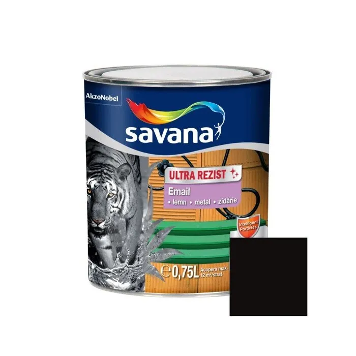 Vopsea alchidica pentru lemn / metal, Savana Ultra Rezist, interior / exterior, negru, 0.75 L