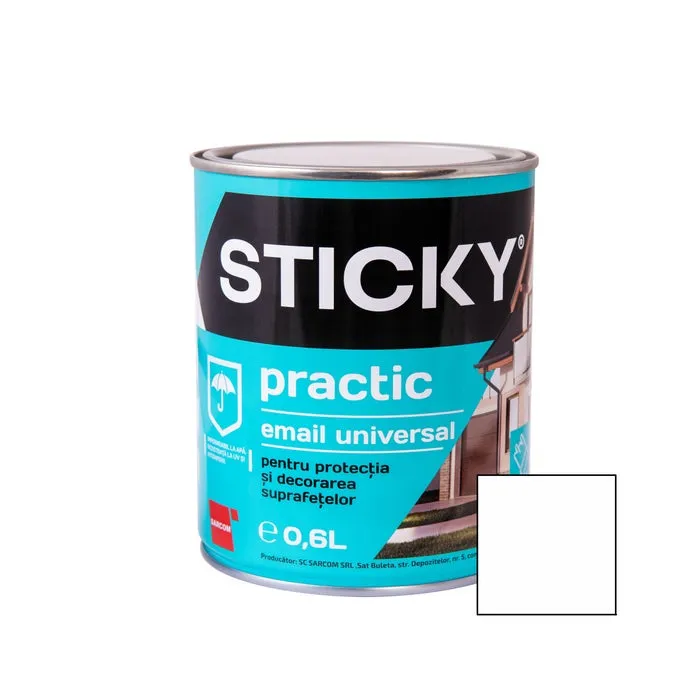 Vopsea alchidica pentru lemn / metal, Sticky Practic, interior / exterior, alba 0.6 L