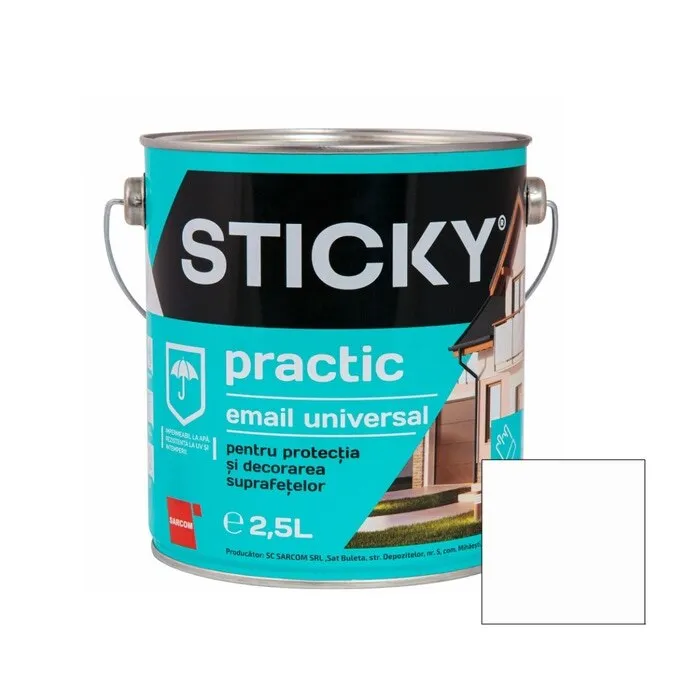 Vopsea alchidica pentru lemn / metal, Sticky Practic, interior / exterior, alba, 2.5 L