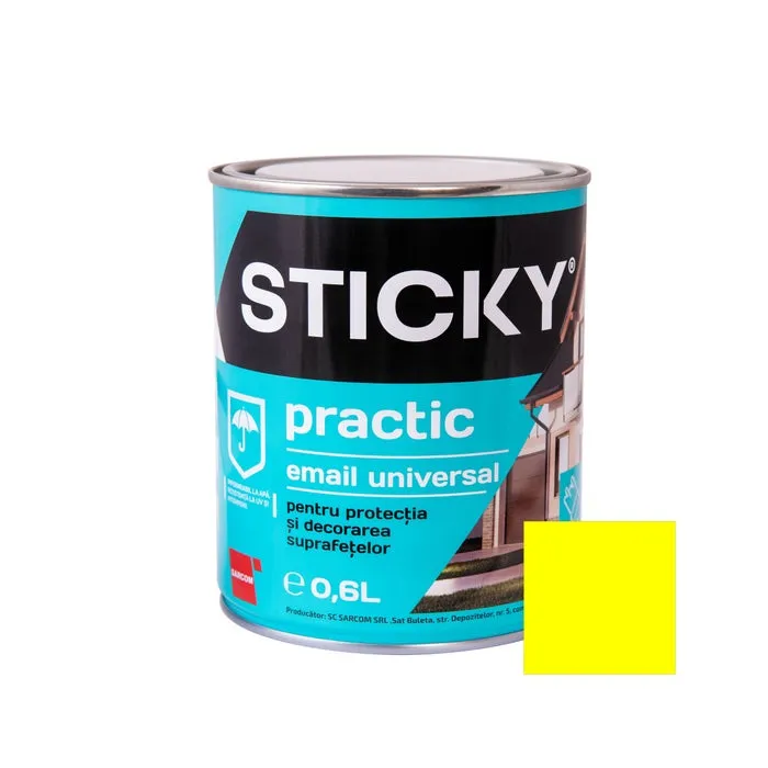 Vopsea alchidica pentru lemn / metal, Sticky Practic, interior / exterior, galbena, 0.6 L