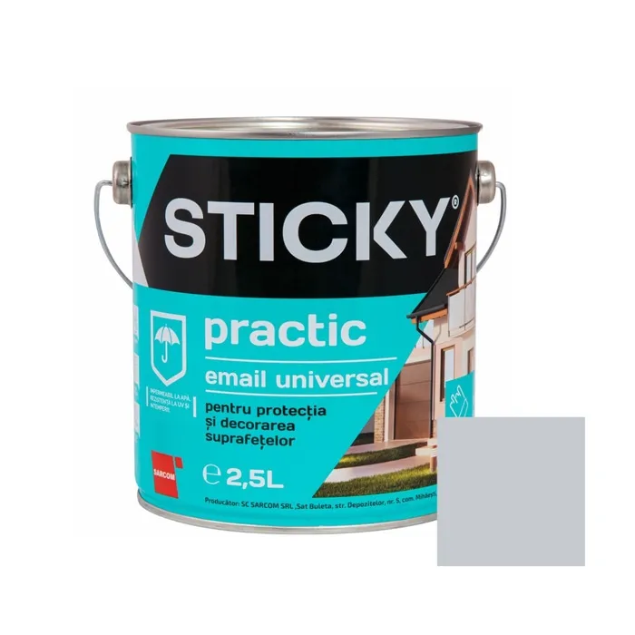 Vopsea alchidica pentru lemn / metal, Sticky Practic, interior / exterior, gri, 2.5 L