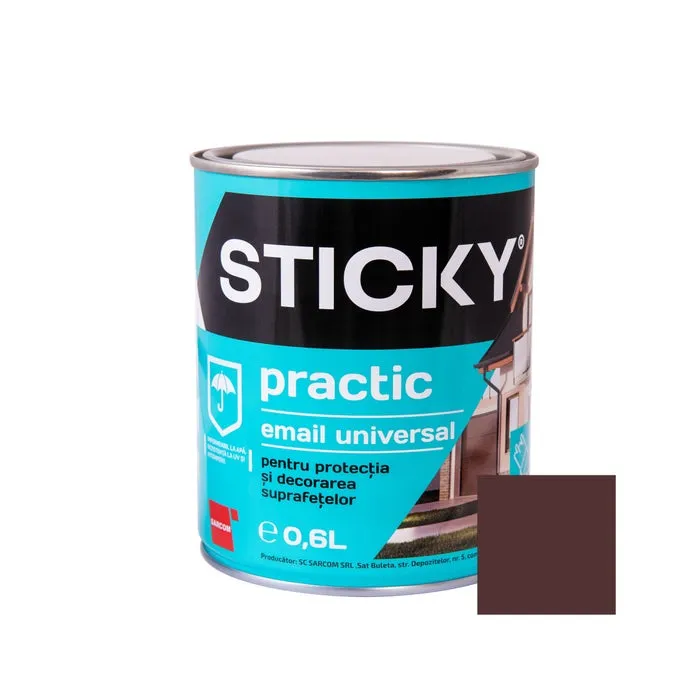 Vopsea alchidica pentru lemn / metal, Sticky Practic, interior / exterior, maro, 0.6 L