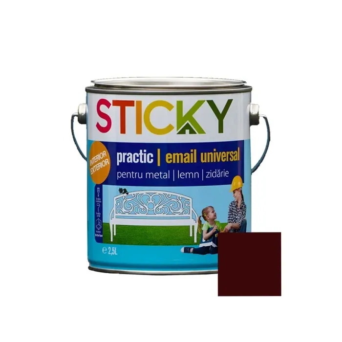 Vopsea alchidica pentru lemn / metal, Sticky Practic, interior / exterior, maro, 2.5 L