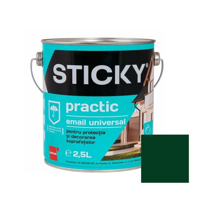 Vopsea alchidica pentru lemn / metal, Sticky Practic, interior / exterior, verde, 2.5 L