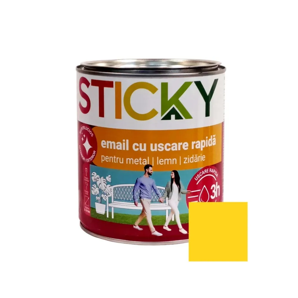 Vopsea alchidica pentru lemn / metal, Sticky uscare rapida, interior / exterior, galben, 2.5 L