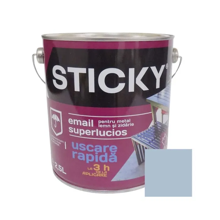 Vopsea alchidica pentru lemn / metal, Sticky uscare rapida, interior / exterior, gri luminos, 2.5 L