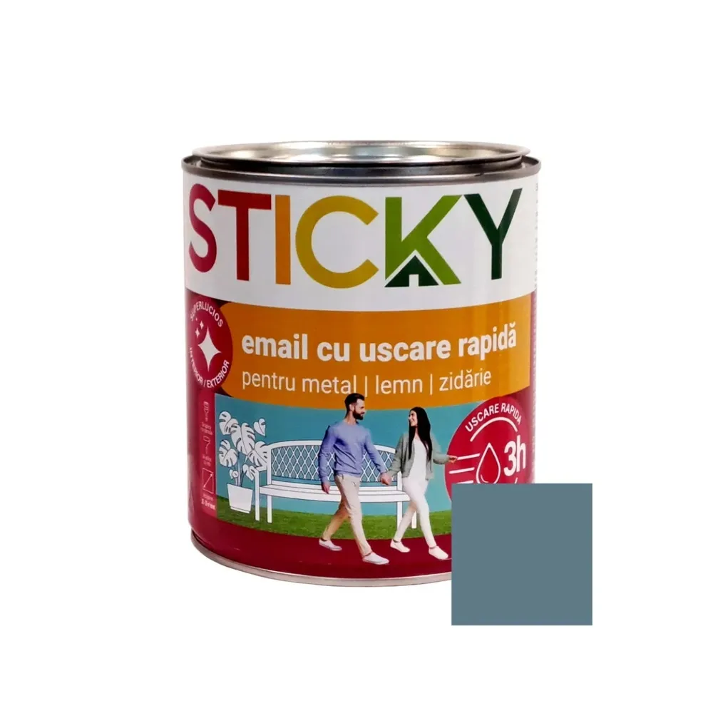 Vopsea alchidica pentru lemn / metal, Sticky uscare rapida, interior / exterior, gri metal, 2.5 L