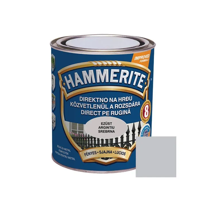 Vopsea alchidica pentru metal Hammerite - efect lucios, interior / exterior, argintiu, 0.75 L