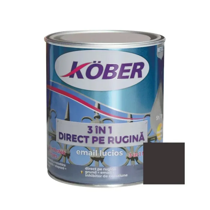 Vopsea alchidica pentru metal Kober 3 in 1 direct pe rugina, interior / exterior, gri grafit, 0.75 L