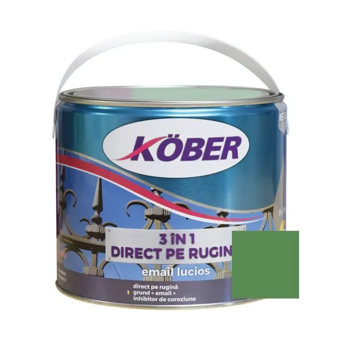 Vopsea alchidica pentru metal Kober 3 in 1 direct pe rugina, interior / exterior, verde reseda, 2.5 L