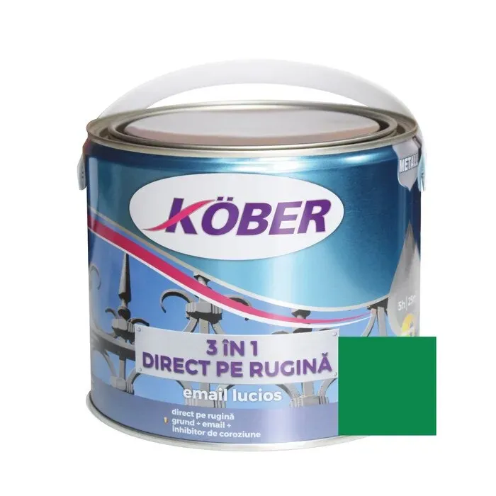 Vopsea alchidica pentru metal Kober 3 in 1 direct pe rugina, interior / exterior, verde, 2.5 L