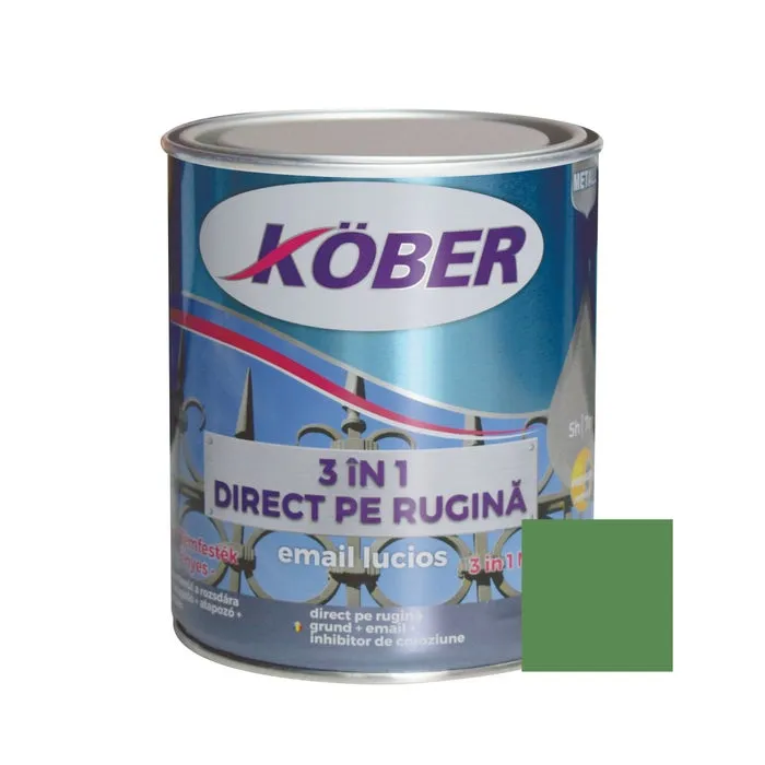 Vopsea alchidica pentru metal Kober 3 in 1 direct pe rugina, interior / exterior, verde reseda, 0.75 L