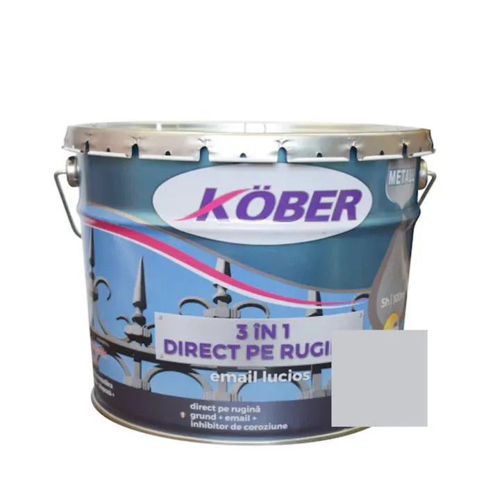 Vopsea alchidica pentru metal Kober 3 in 1, interior / exterior, argintiu, 10 L