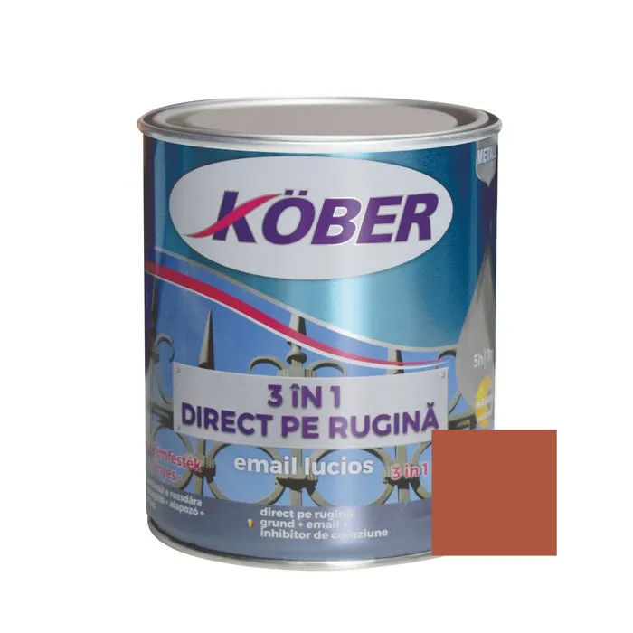 Vopsea alchidica pentru metal Kober 3 in 1, interior / exterior, maro, 0.75 L