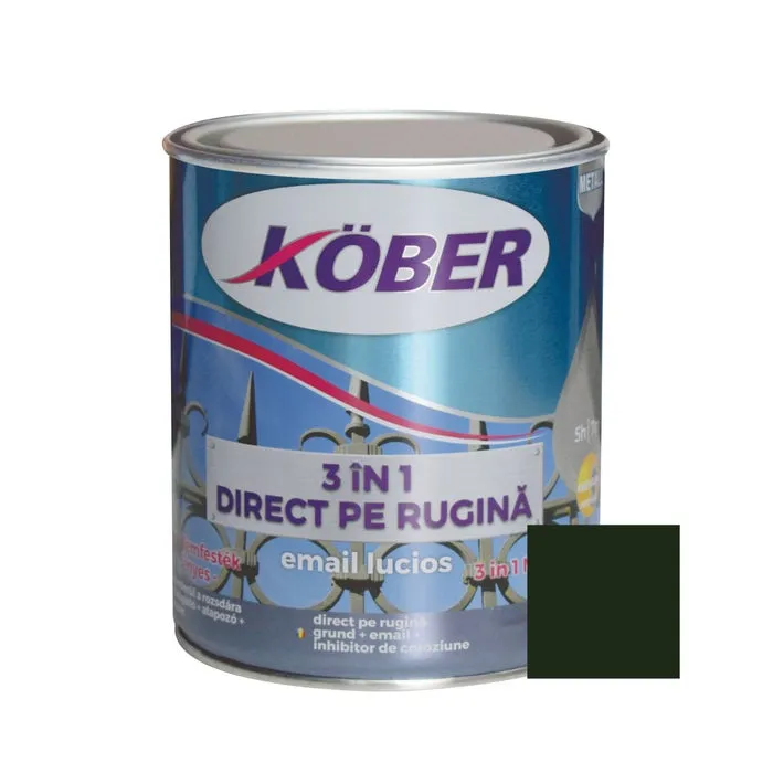 Vopsea alchidica pentru metal Kober 3 in 1, interior / exterior, verde crom, 0.75 L
