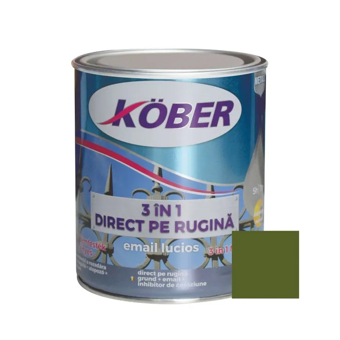 Vopsea alchidica pentru metal Kober 3 in 1, interior / exterior, verde oliv, 0.75 L