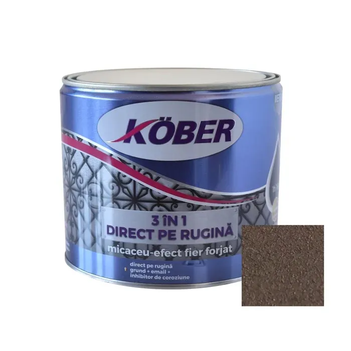 Vopsea alchidica pentru metal Kober Micaceu, efect fier forjat, interior / exterior, brun, 2.5 L