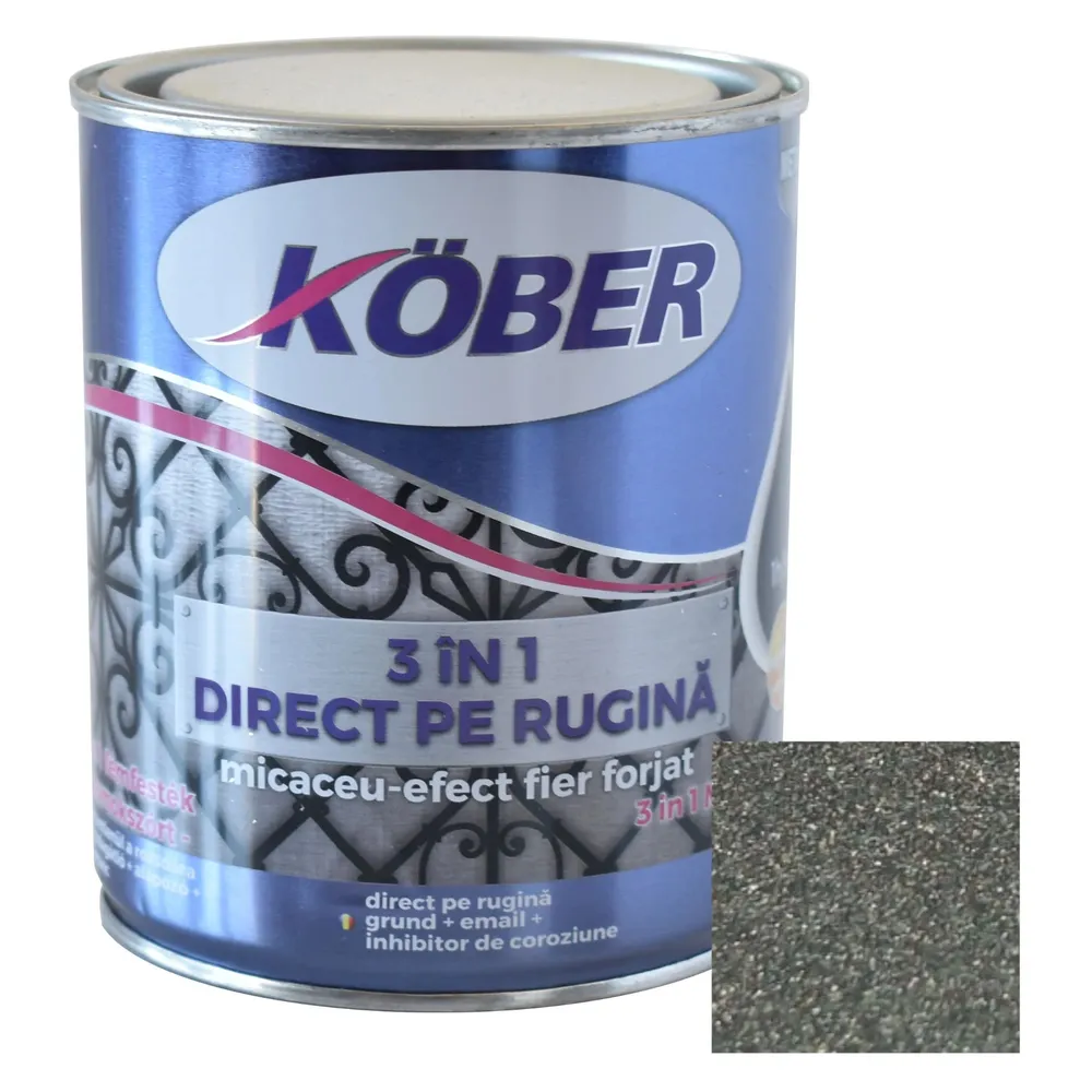 Vopsea alchidica pentru metal Kober Micaceu, efect fier forjat, interior / exterior, gri fumuriu, 0.75 L