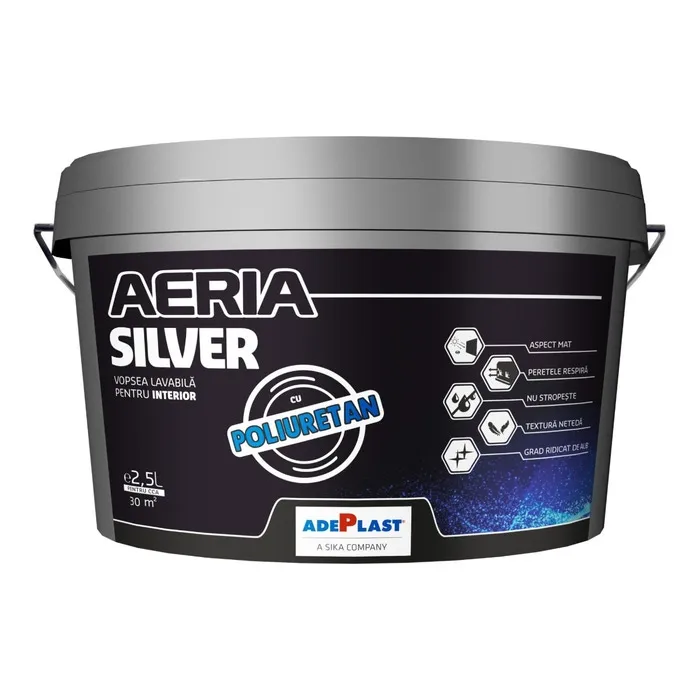 Vopsea lavabila interior, Adeplast Aeria Silver, alba, 2.5 L