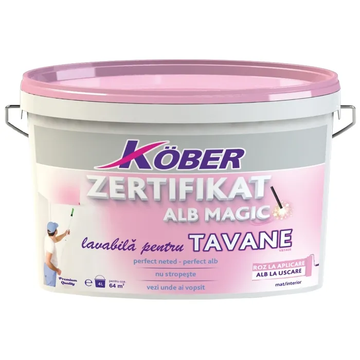 Vopsea lavabila interior, Kober Zertifikat Tavane, alba, magic 4 L