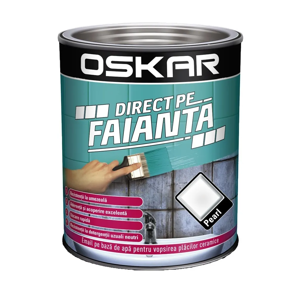 Vopsea Oskar Direct pe faianta, interior, pe baza de apa, pearl / alb, 0.6 L