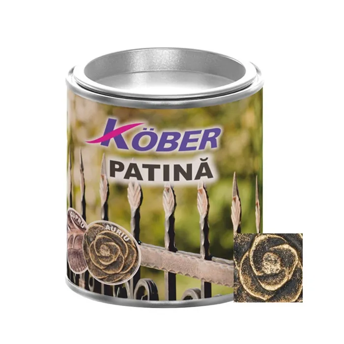 Vopsea patinata pentru metal Kober interior / exterior, aurie, 0.2 L