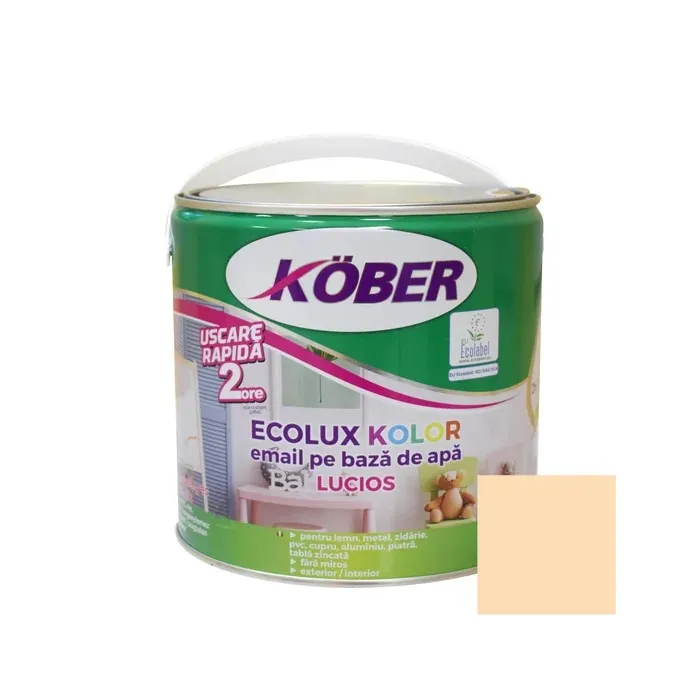 Vopsea pentru lemn / metal, Kober Ecolux Kolor, interior / exterior, pe baza de apa, lucios, bej, 2.5 L