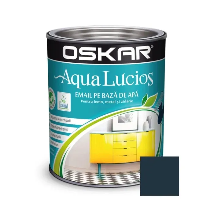 Vopsea pentru lemn / metal, Oskar Aqua Lucios, interior / exterior, pe baza de apa, gri antracit, 0.6 L