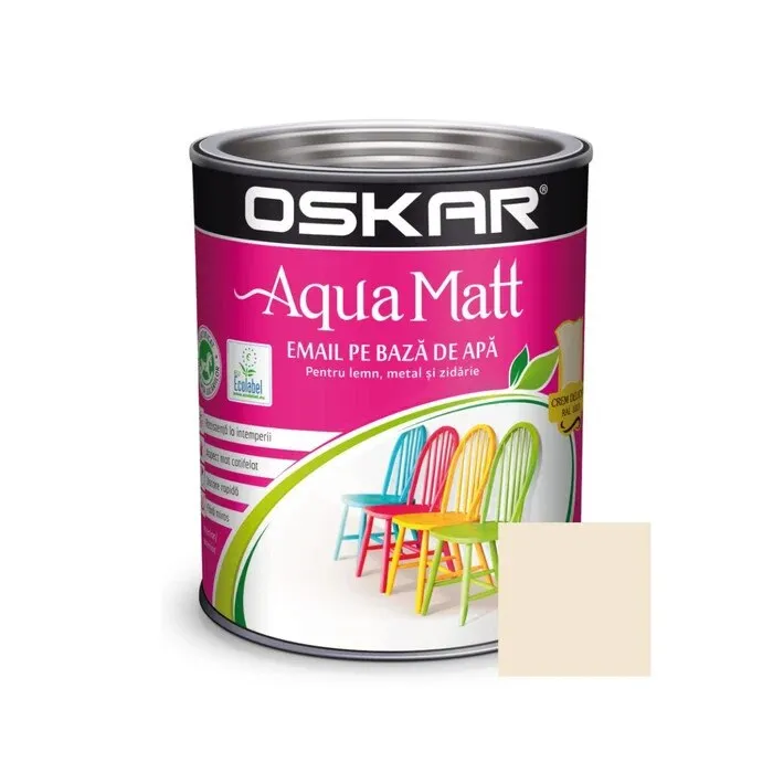 Vopsea pentru lemn / metal, Oskar Aqua Matt, interior / exterior, pe baza de apa, crem delicat, 0.6 L
