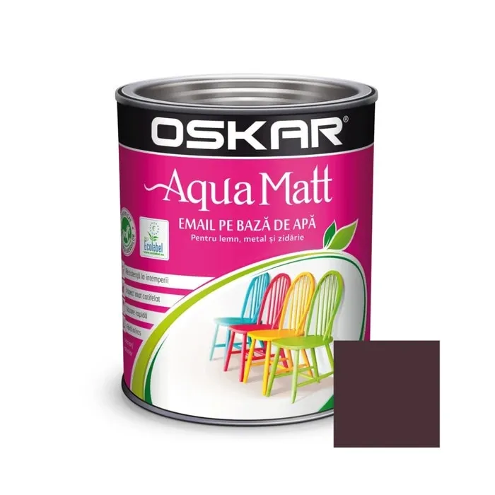 Vopsea pentru lemn / metal, Oskar Aqua Matt, interior / exterior, pe baza de apa, maro eclectic, 2.5 L