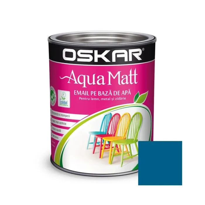 Vopsea pentru lemn / metal, Oskar Aqua Matt, interior / exterior, pe baza de apa, turcoaz couture, 0.6 L