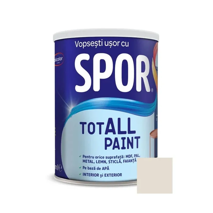 Vopsea pentru lemn / metal / sticla, Spor Totall Paint, pe baza de apa, interior / exterior, marble / bej, 0.6 L