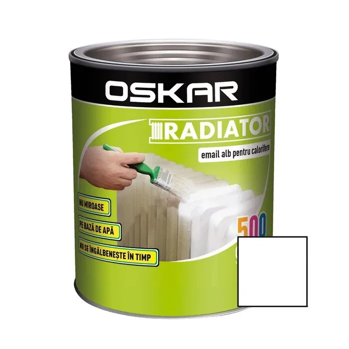 Vopsea pentru radiator Oskar, interior, pe baza de apa, alb, 0.5 L