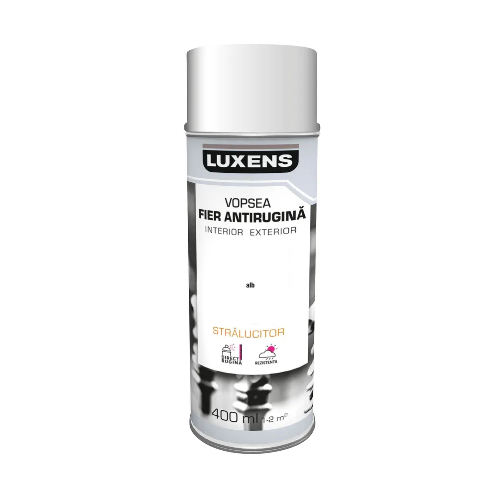 Vopsea spray Luxens, antirugina, alb, lucios, 400 ml
