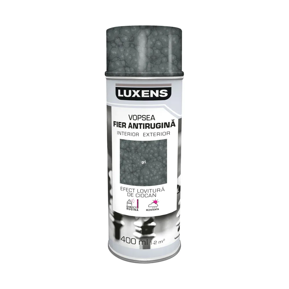 Vopsea spray Luxens, antirugina, gri, lovitura de ciocan, 400 ml