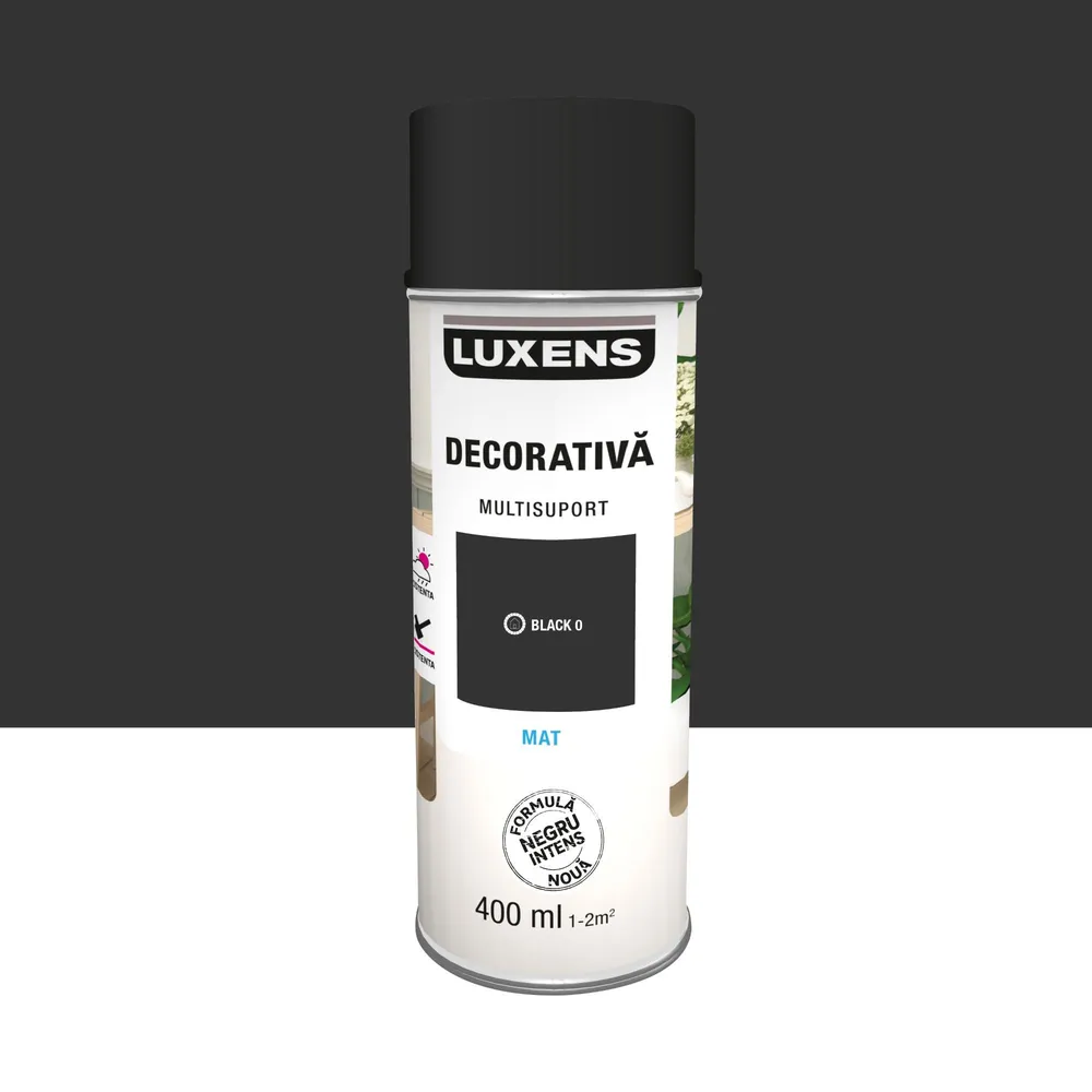Vopsea spray Luxens, decorativa, negru 0, mat, 400 ml