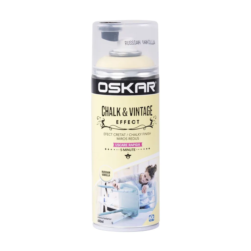Vopsea spray Oskar Chalk&Vintage Effect, russian vanilla, mat, 400 ml