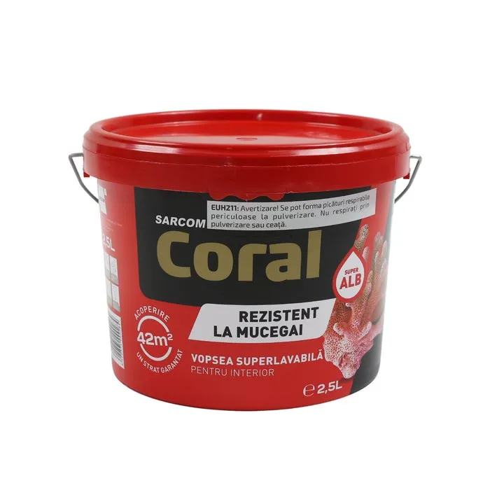 Vopsea superlavabila, interior, Coral antibacterian si antimucegai, alba, 2.5 L